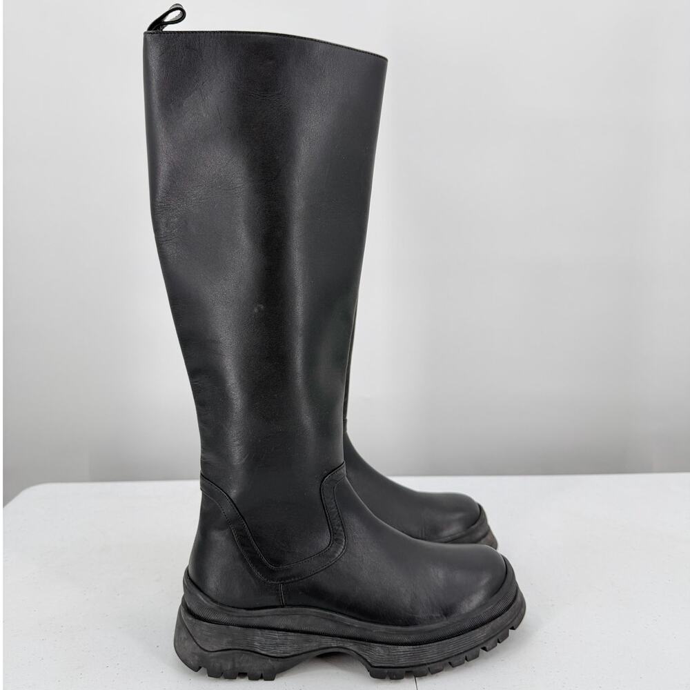 Staud Bow Leather Black Tall Platform Boots Women's Size 36.5